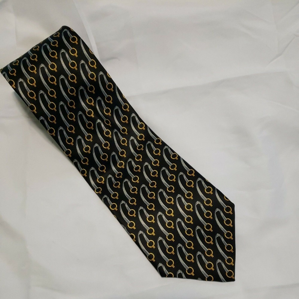 Luca Franzini Designer Neck Tie Men's Black Silver Chain Link Geometric Career